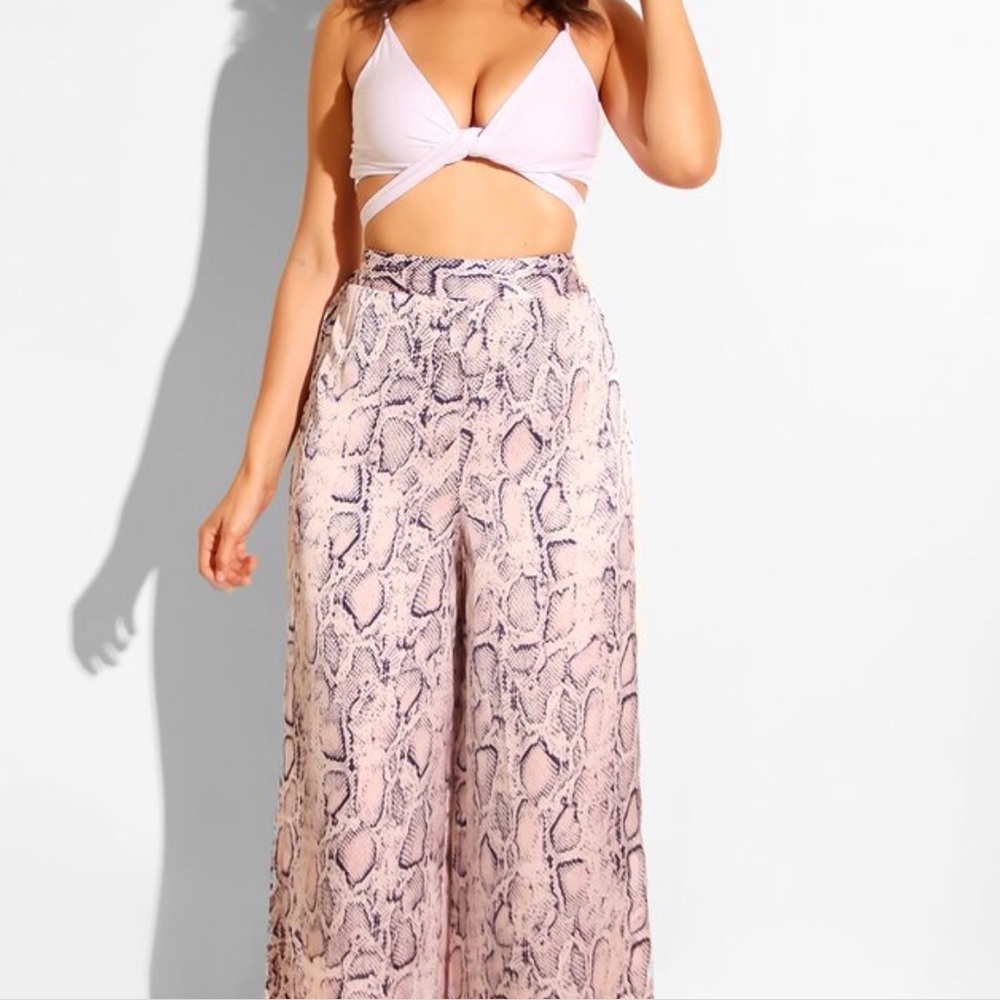 Pink Snake Print Long Pants